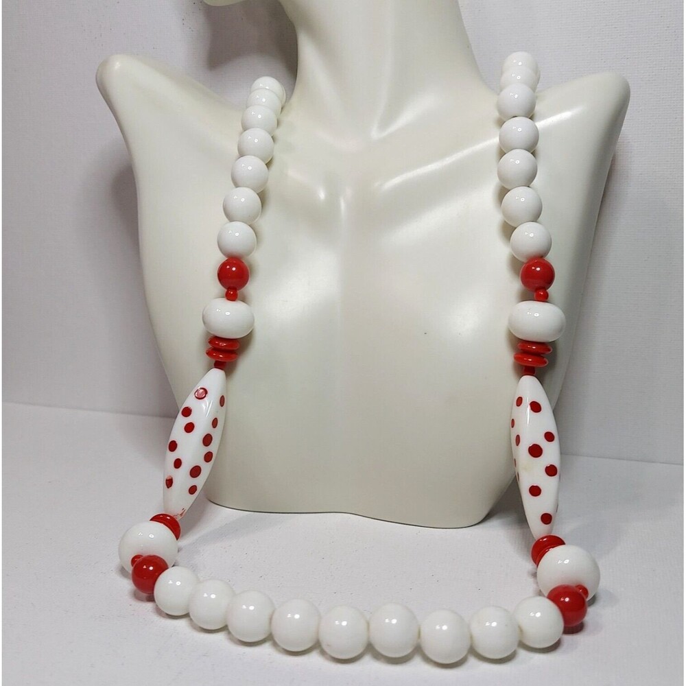 Unbranded White and Red Necklace 26" See photos
